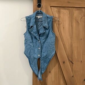 Anthropologie Pilcro denim button down crop top tie front tank